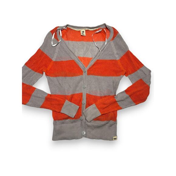 Roxy Orange & Gray Striped Lightweight Button Up Cardigan Size Large - Picture 1 of 9